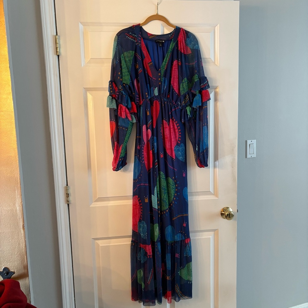 Antthony Mesh Multicolor Long Sleeve Dress in Hearts and Crown Print NWOT